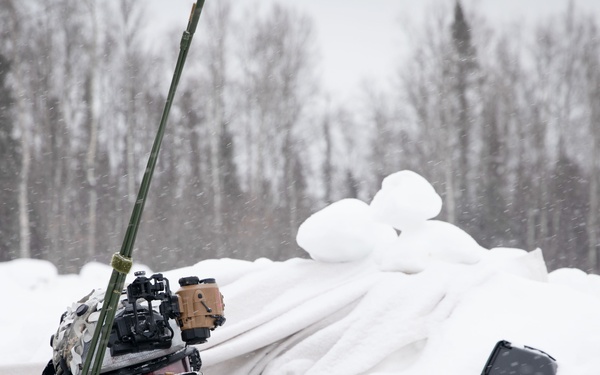 11th Airborne Division Soldiers stand guard during JPMRC-AK 23-02