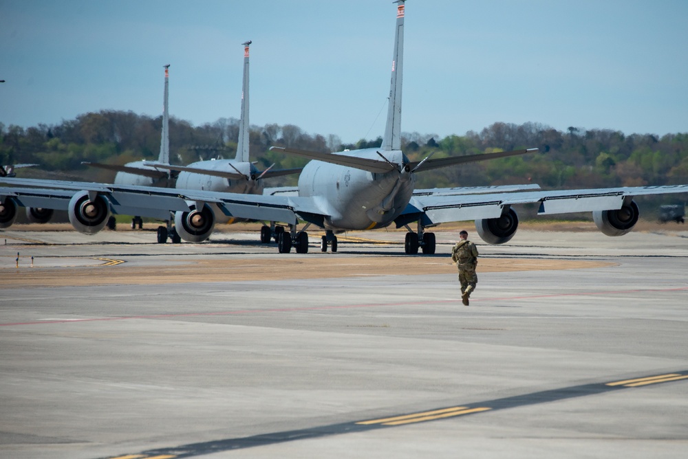 Security Forces Airman monitors aircraft