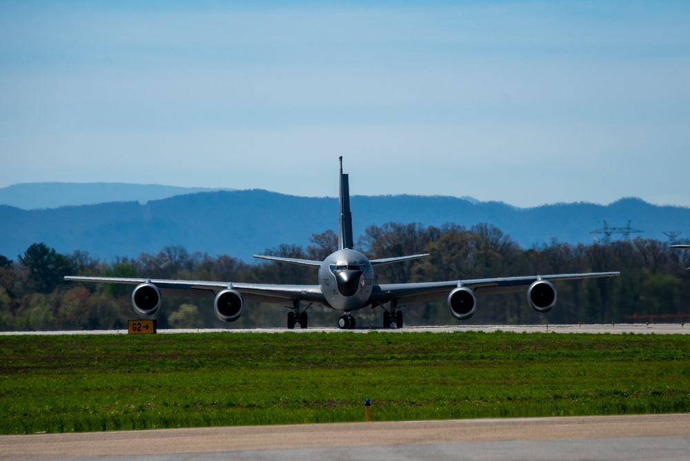 KC-135 Aircraft in front of the Smoky Mountains