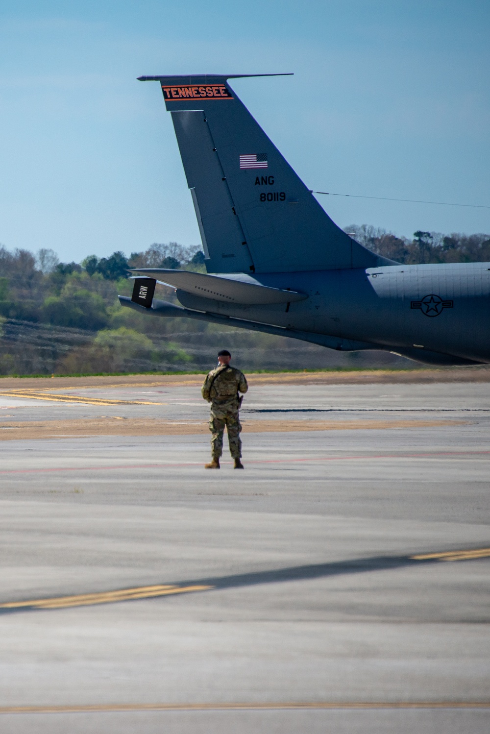 Security Forces Airman monitors aircraft