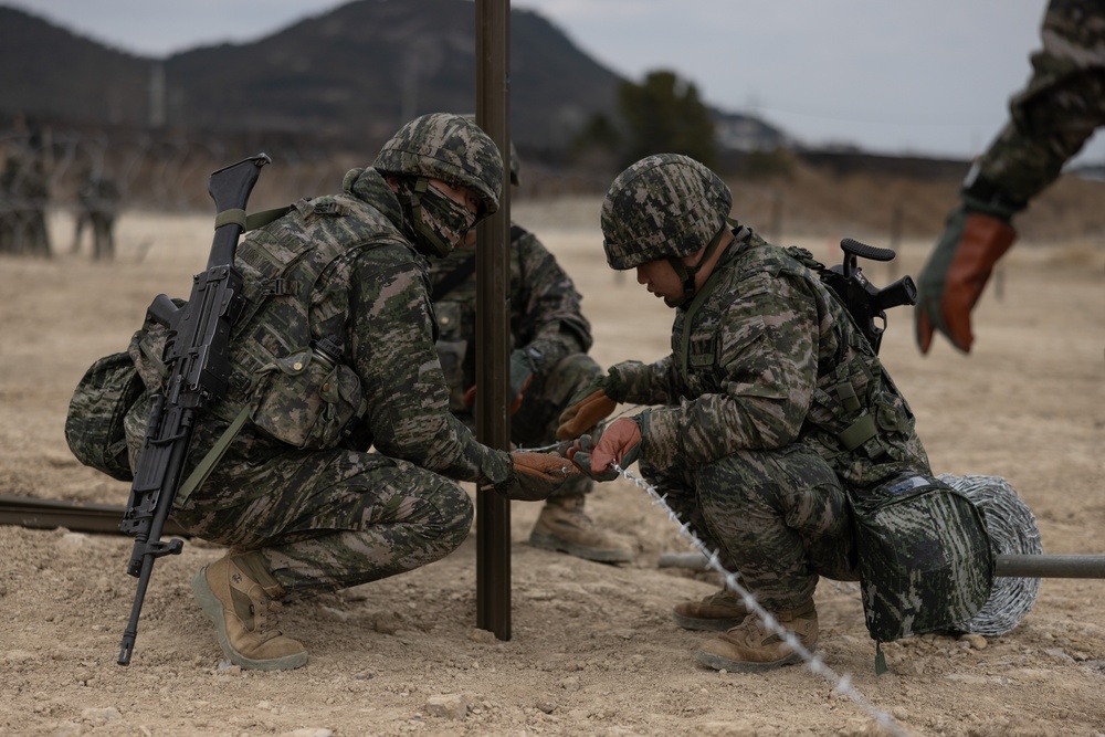 US and ROK Marines Set Up an Obstacle Belt