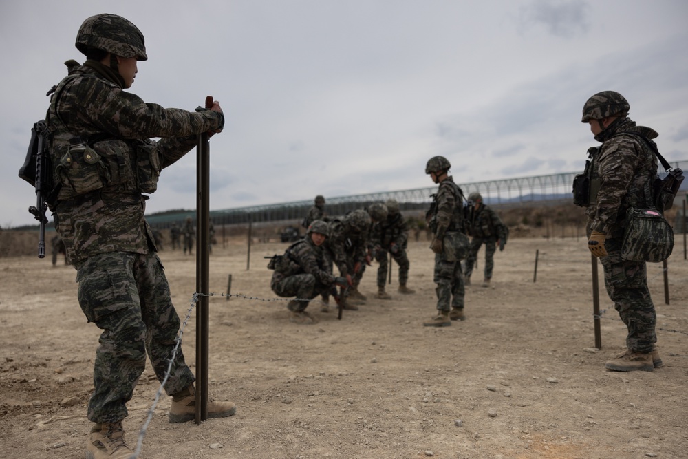 US and ROK Marines Set Up an Obstacle Belt