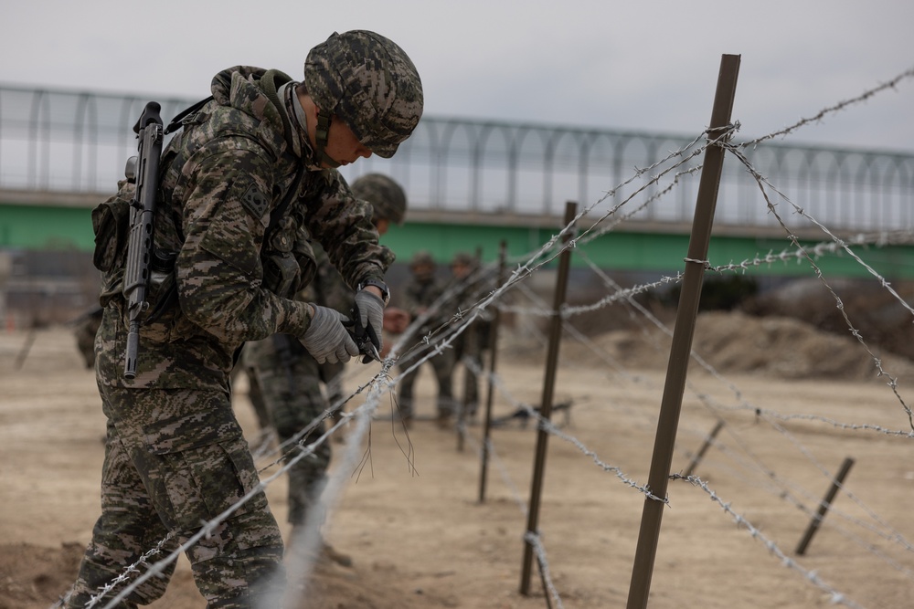 US and ROK Marines Set Up an Obstacle Belt