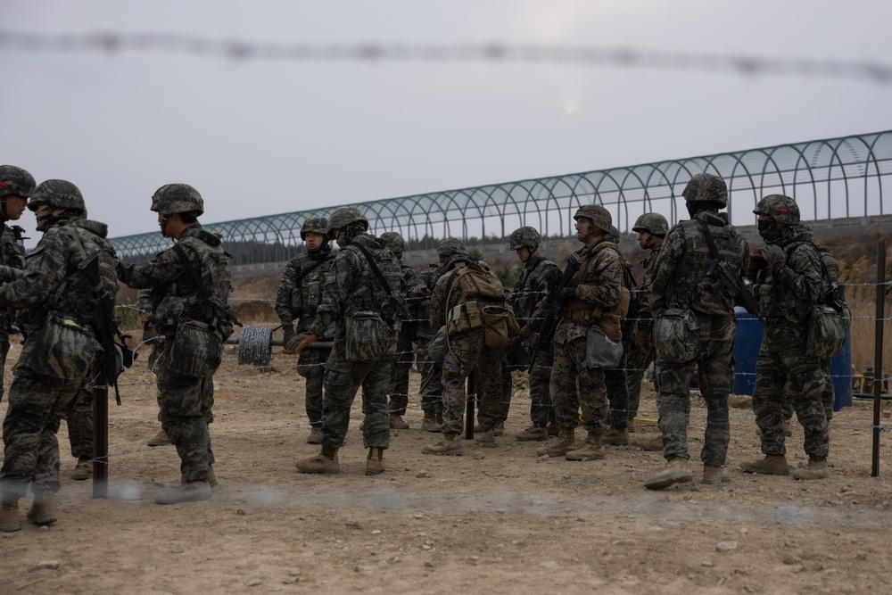 US and ROK Marines Set Up an Obstacle Belt