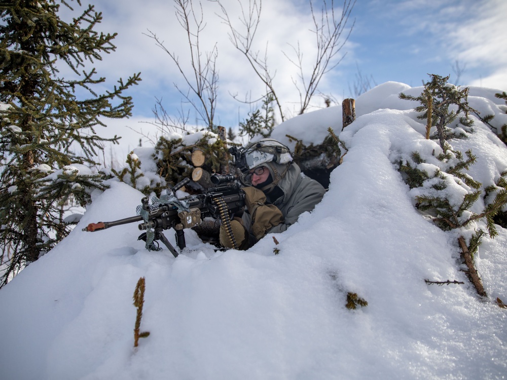 11th Airborne Division Soldier pulls security during JPMRC-AK 23-02