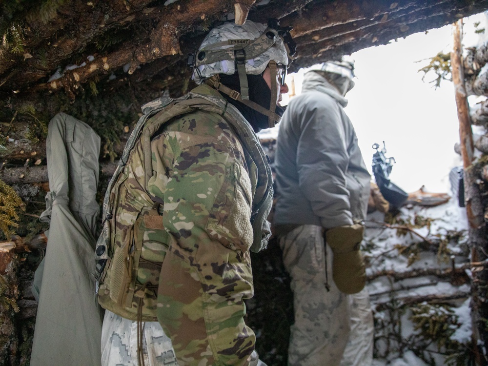 11th Airborne Division Soldiers construct firing position during JPMRC-AK 23-02