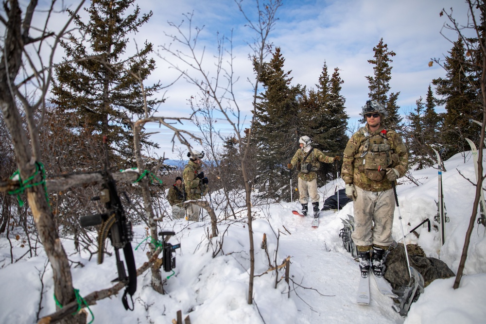 11th Airborne Division Soldiers test skis during JPMRC-AK 23-02