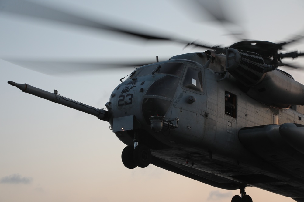 Flight Quarters at Sunset Aboard the JPM (LPD 26)