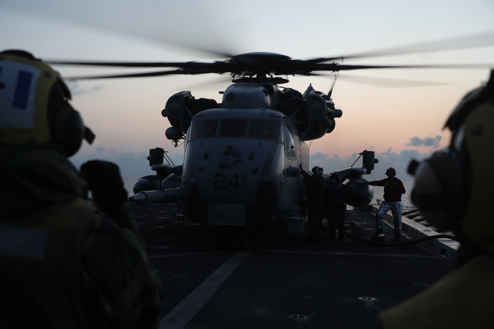 Flight Quarters at Sunset Aboard the JPM (LPD 26)