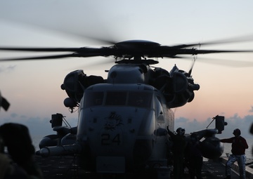 Flight Quarters at Sunset Aboard the JPM (LPD 26)