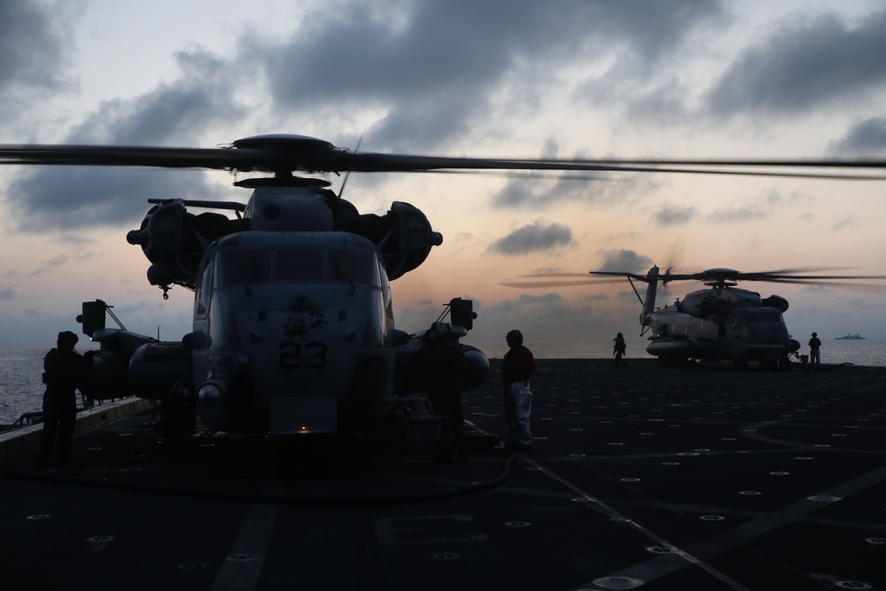 Flight Quarters at Sunset Aboard the JPM (LPD 26)