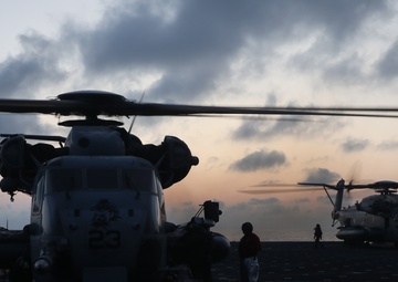 Flight Quarters at Sunset Aboard the JPM (LPD 26)