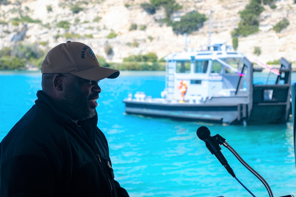 NSA Souda Bay Christens Two Work Boats at the NATO Marathi Pier Complex