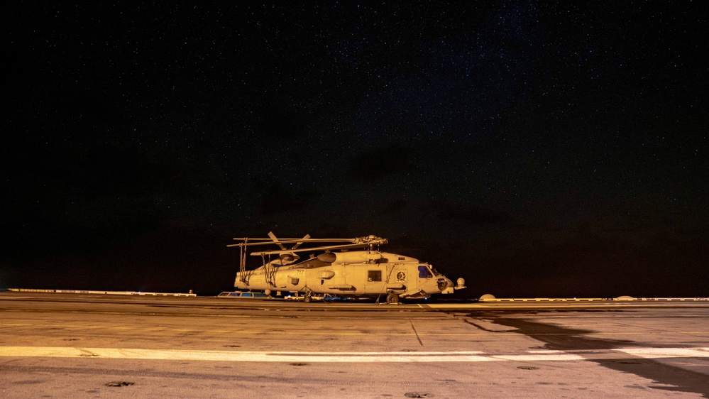 MH-60R Seahawk is Stowed on the Flight Deck of USS Carl Vinson (CVN70)