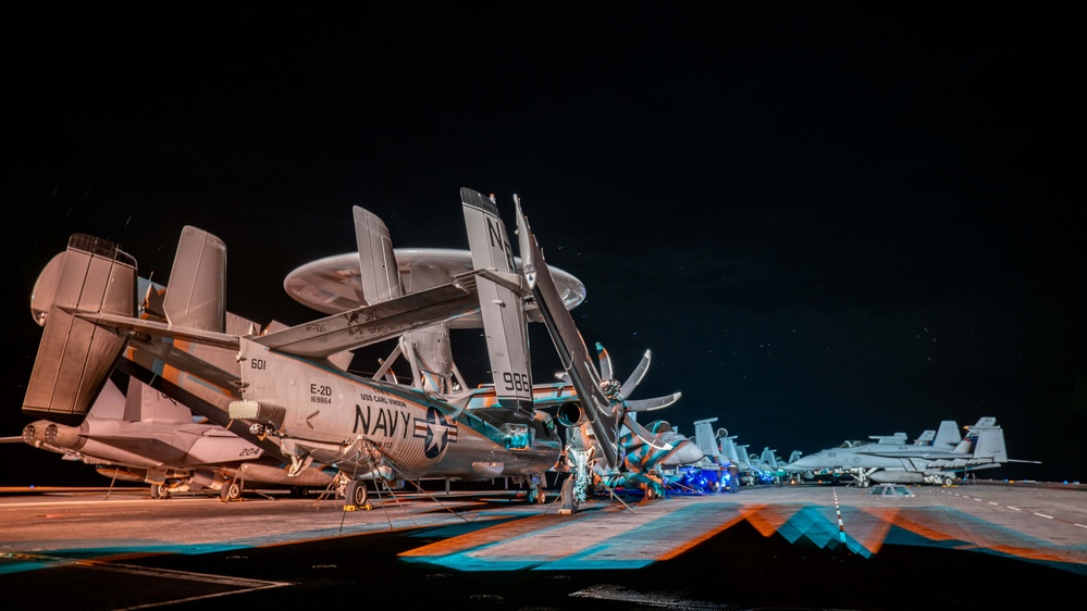 E-2D Advanced Hawkeye is Stowed on the Flight Deck of USS Carl Vinson (CVN70)