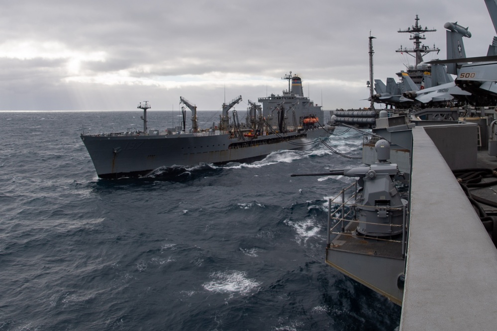 USS Carl Vinson (CVN 70) Conducts a Replenishment at Sea with USNS Pecos (T-AO-197)