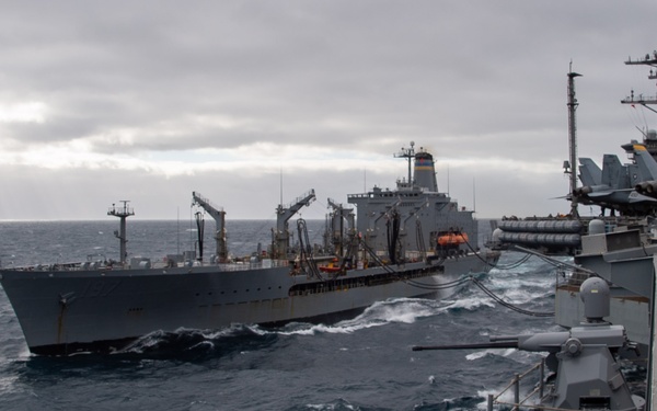 USS Carl Vinson (CVN 70) Conducts a Replenishment at Sea with USNS Pecos (T-AO-197)