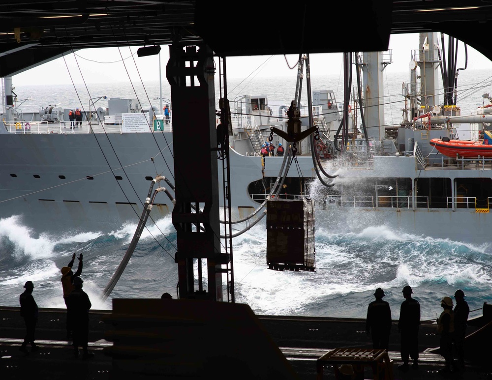 USS Carl Vinson (CVN 70) Conducts a Replenishment at Sea with USNS Pecos (T-AO-197)