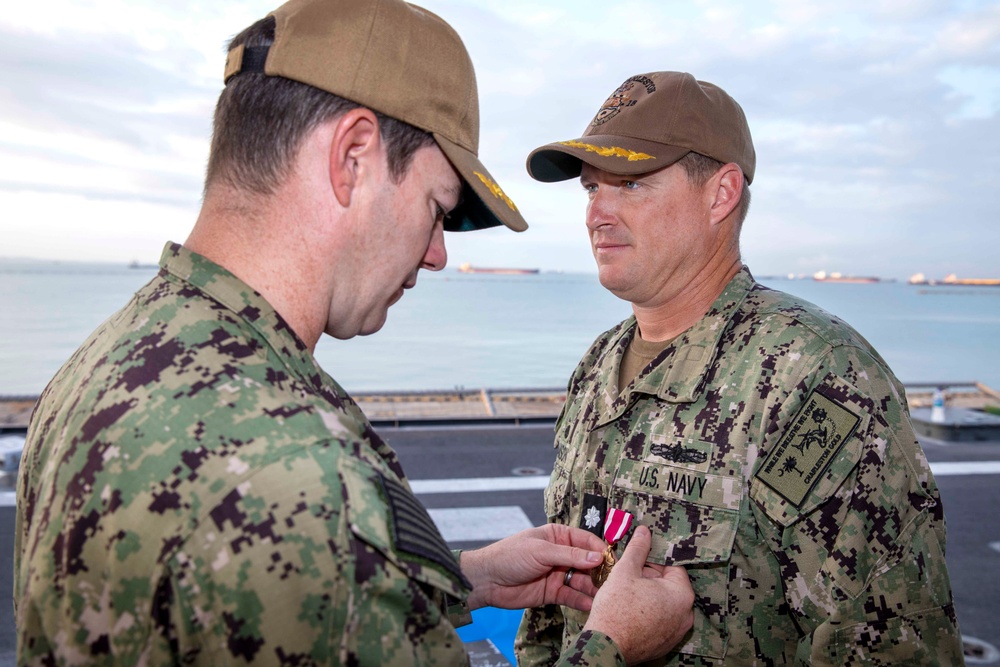 USS Charleston hosts a change of command ceremony for gold crew’s commanding officer