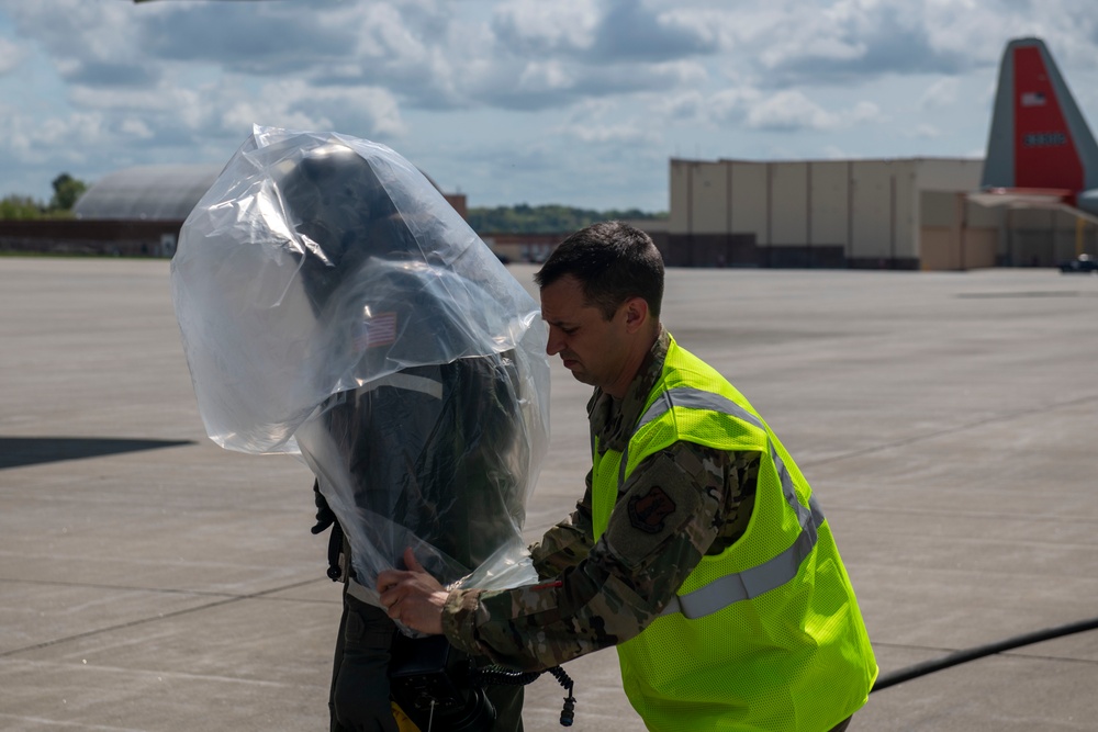 109th AFE practices utilizing chemical warfare equipment
