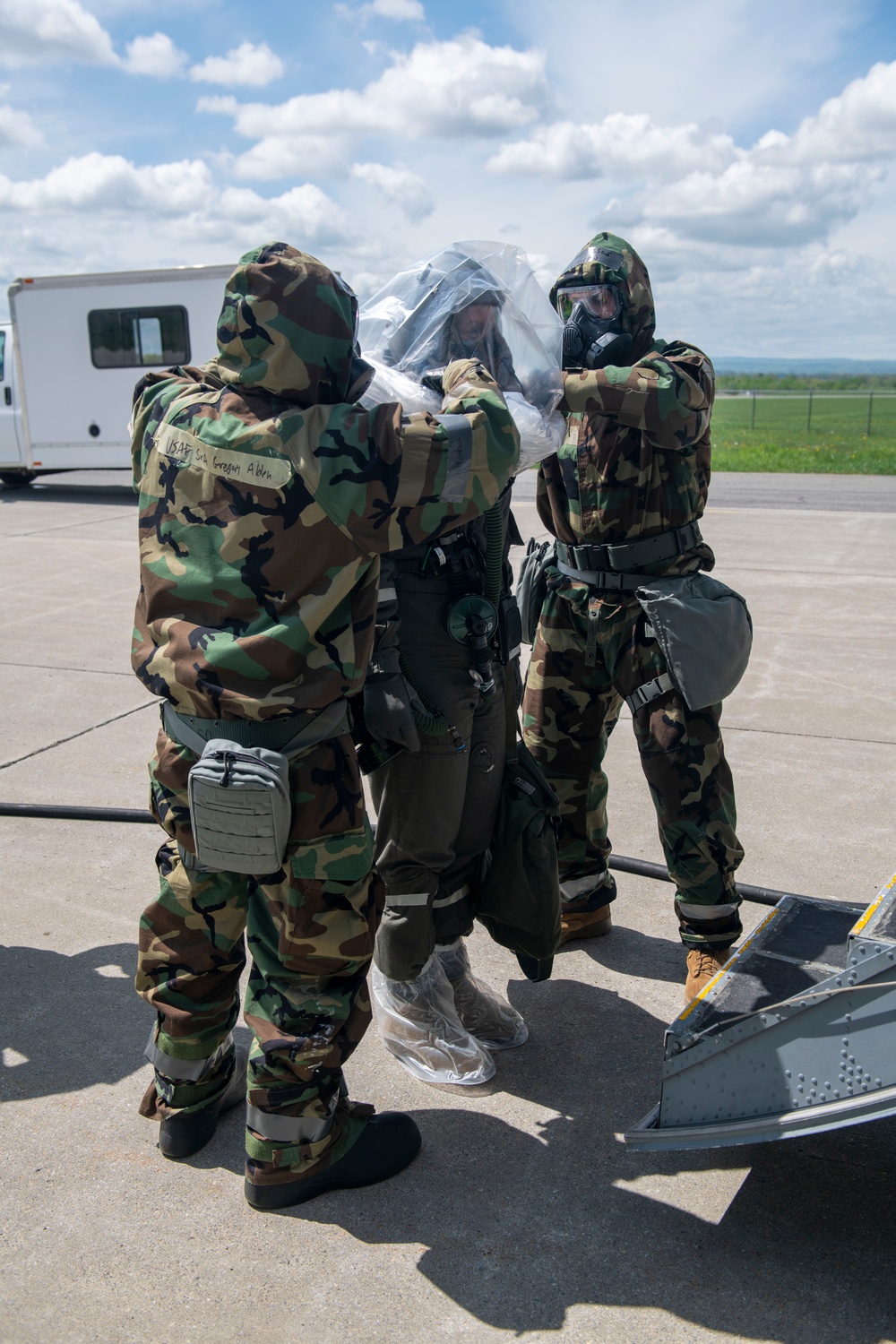 109th AFE practices utilizing chemical warfare equipment