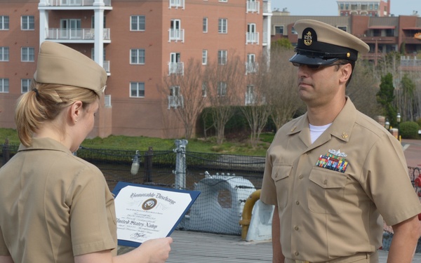 Naval Museum hosts a re-enlistment ceremony aboard Battleship Wisconsin