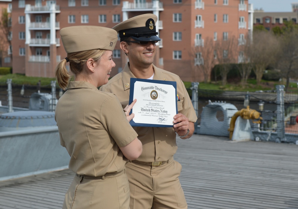 Naval Museum hosts a re-enlistment ceremony aboard Battleship Wisconsin