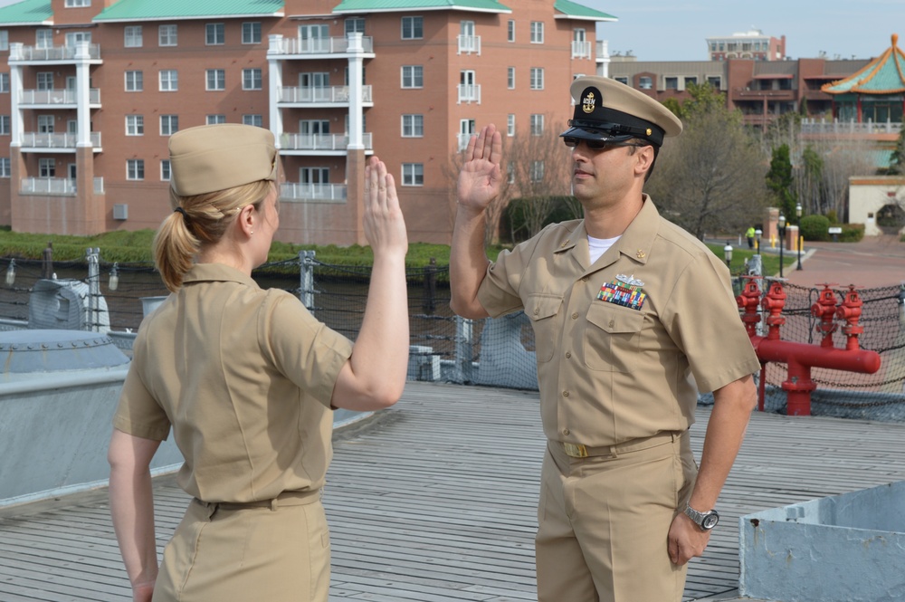 Naval Museum hosts a re-enlistment ceremony aboard Battleship Wisconsin