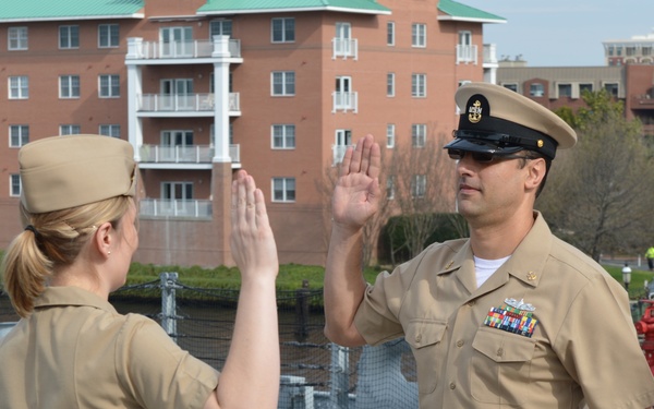 Naval Museum hosts a re-enlistment ceremony aboard Battleship Wisconsin