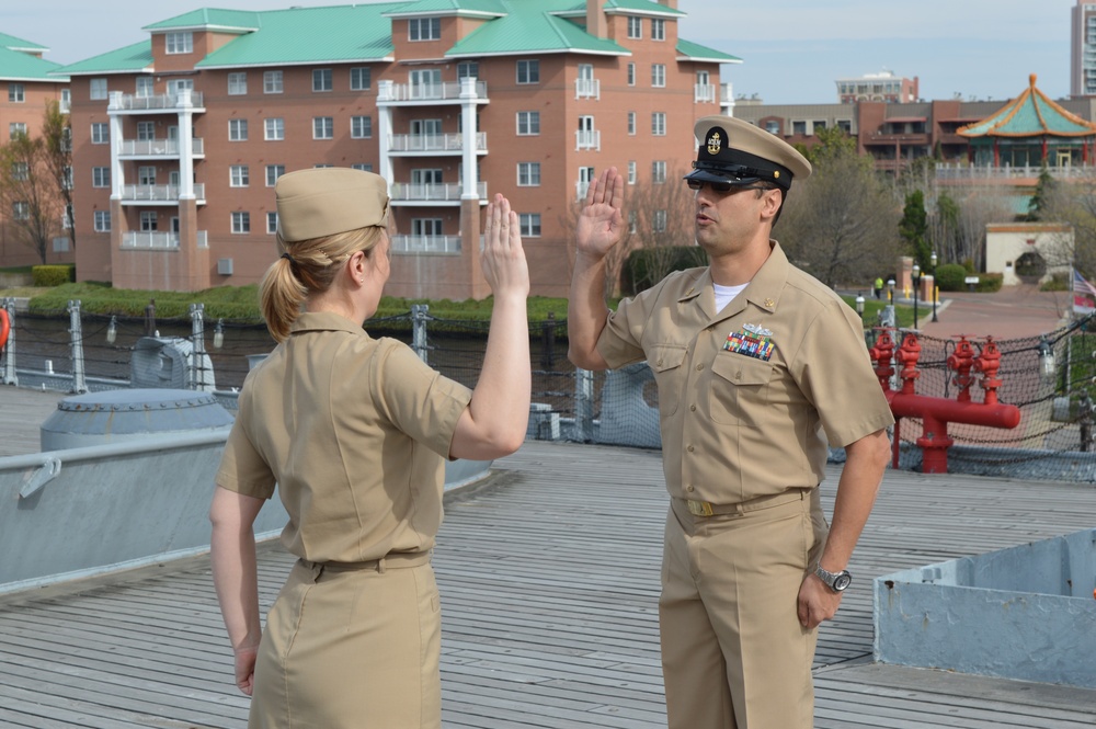 Naval Museum hosts a re-enlistment ceremony aboard Battleship Wisconsin