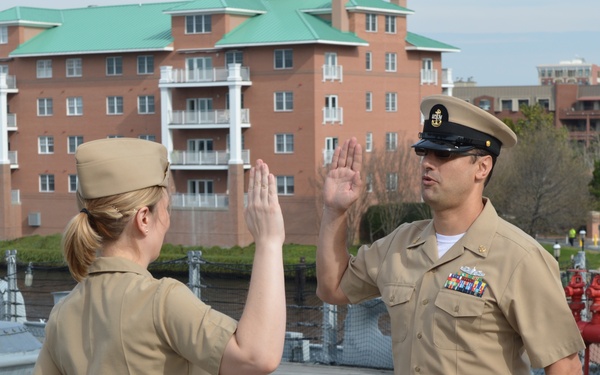 Naval Museum hosts a re-enlistment ceremony aboard Battleship Wisconsin