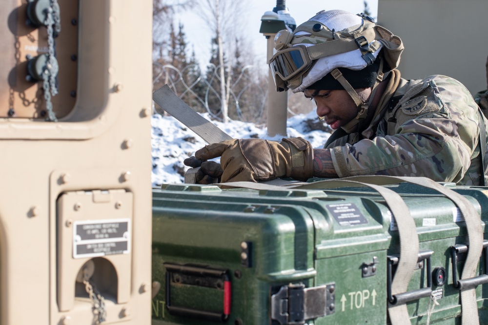 11th Airborne Division Soldiers break down mobile command post during JPMRC-AK 23-02