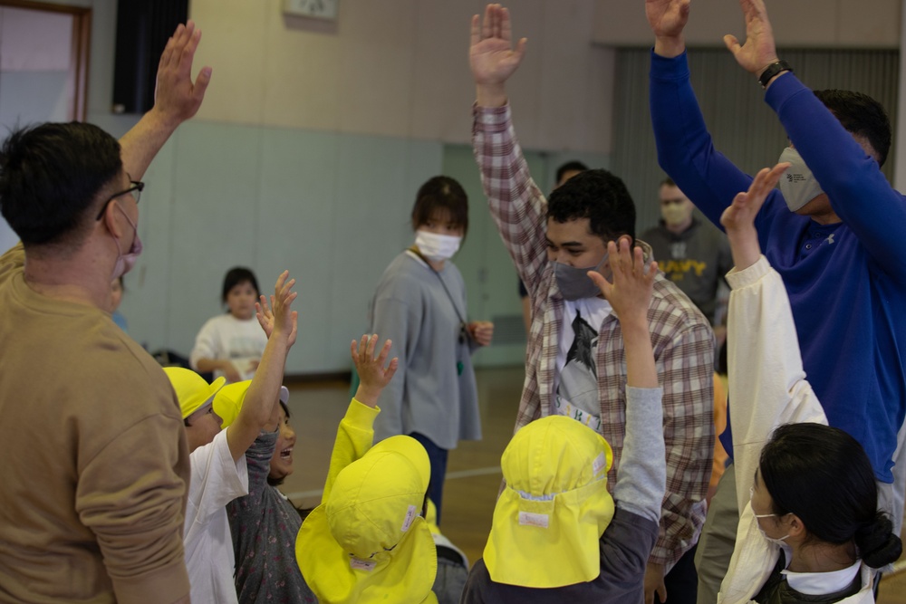 Game on!: Volunteers from Marine Corps Air Station Iwakuni visit Ekimae Hoikuen Preschool