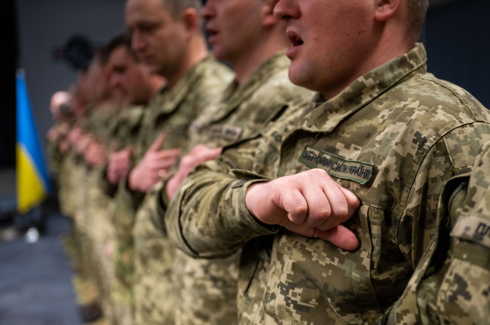 U.S. Airman translates for Ukraine Forces