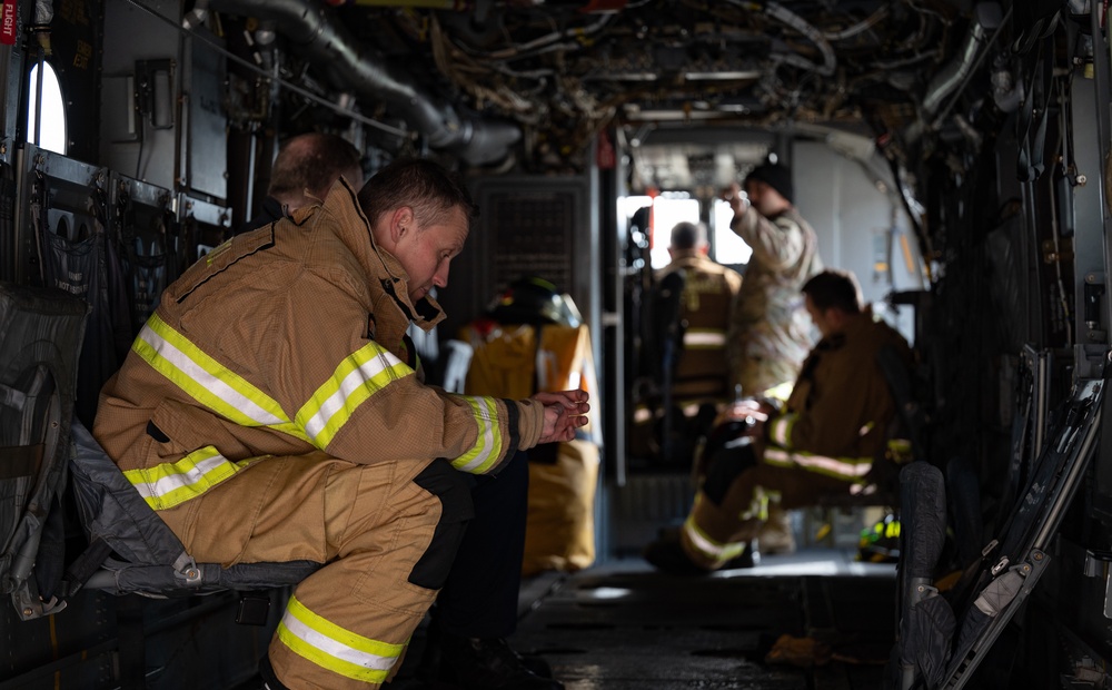 100th CES firemen practice with 352nd SOW CV-22B