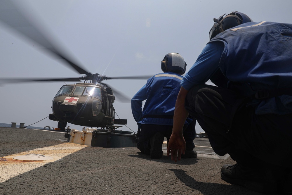 USS Milius (DDG 69) Conducts Flight Quarters with Army Black Hawk Helicopter