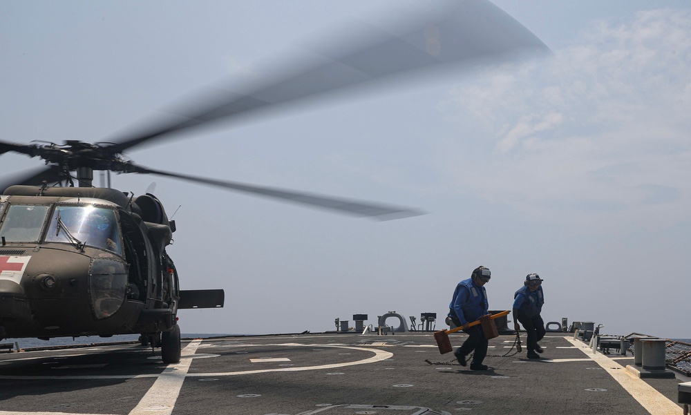 USS Milius (DDG 69) Conducts Flight Quarters with Army Black Hawk Helicopter