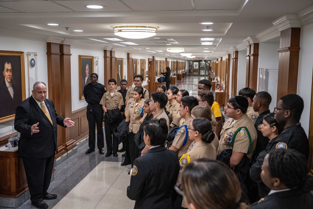 SECNAV Speaks with NJROTC Students from JFK High School
