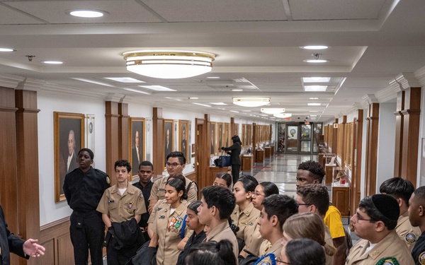 SECNAV Speaks with NJROTC Students from JFK High School
