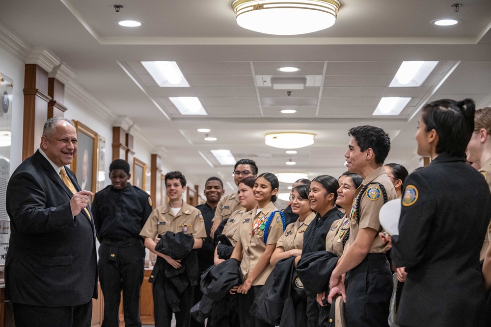 SECNAV Speaks with NJROTC Students from JFK High School SECNAV Speaks with NJROTC Students from JFK High School