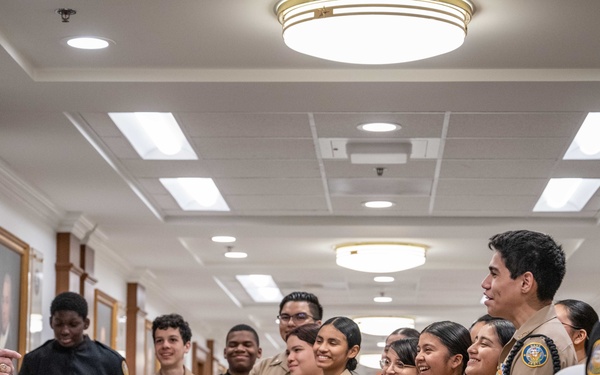 SECNAV Speaks with NJROTC Students from JFK High School