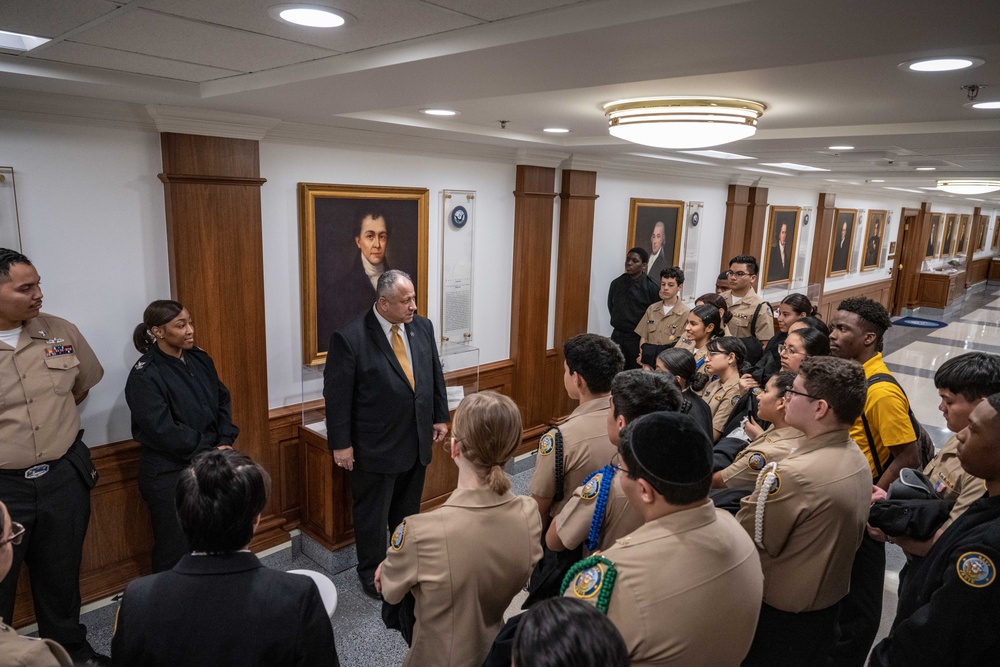 SECNAV Speaks with NJROTC Students from JFK High School SECNAV Speaks with NJROTC Students from JFK High School