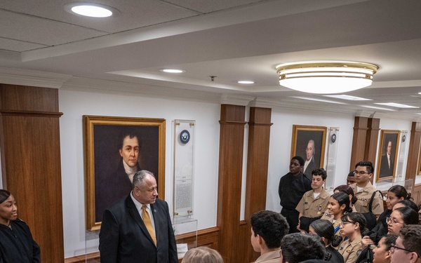 SECNAV Speaks with NJROTC Students from JFK High School