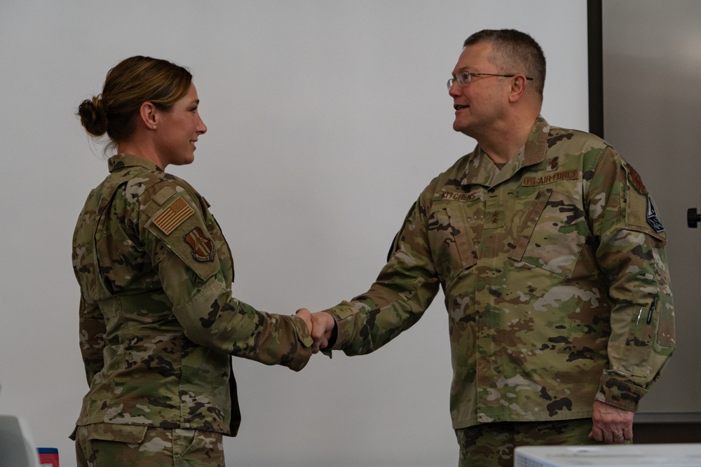 Master Sgt. Jessica Bright gets coined by Chief of Chaplains of the Airforce