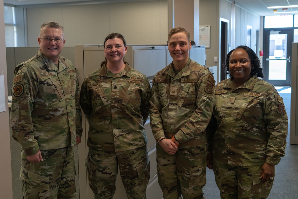 Members of 914th personnel pose for a photo with Chief of Chaplains of the Air Force Chaplain Maj. Gen. Randall Kitchens