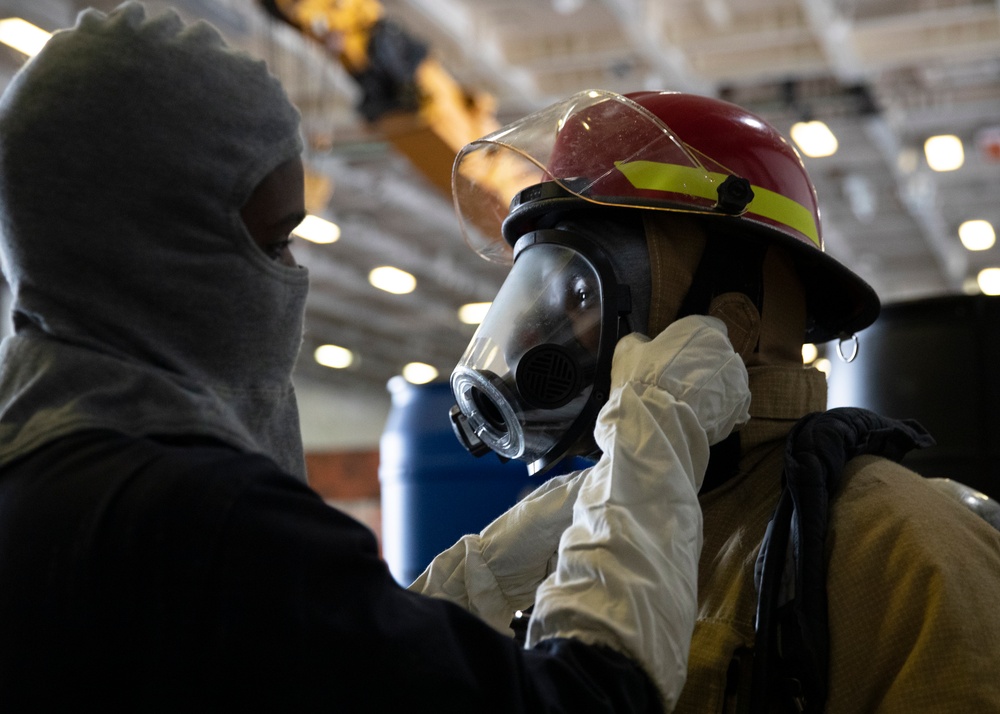 Shipboard Firefighting Drill: George Washington Sailors train to save the ship