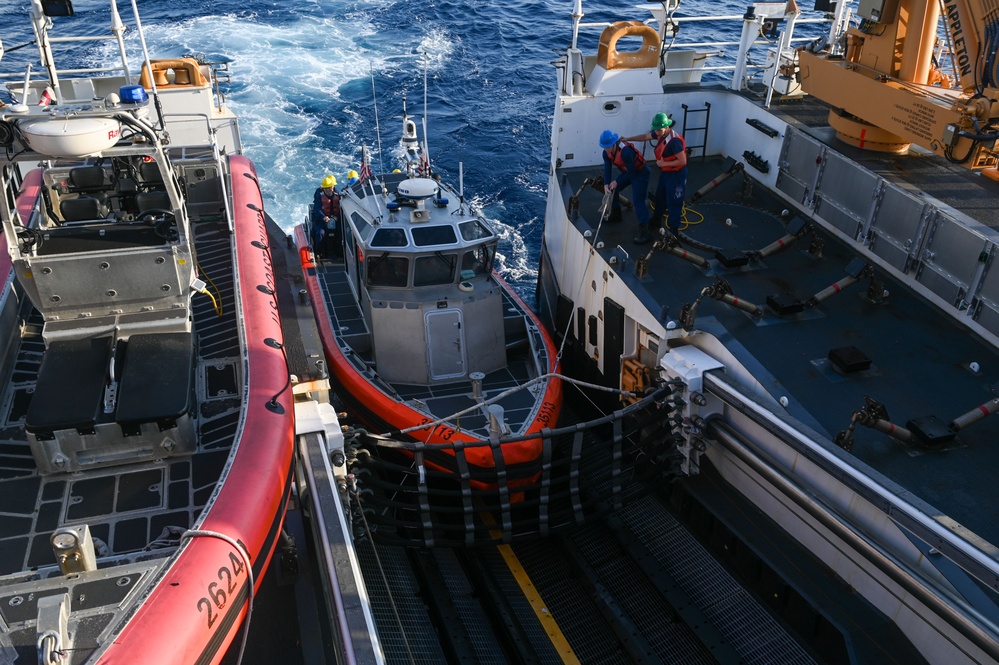 USCGC Stone conducts at sea transfers with USCGC James