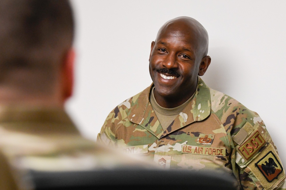 ANG Command First Sergeant Aaron Dent visits 184th Wing
