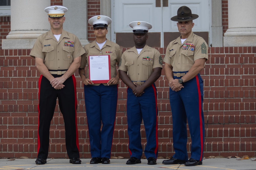 MCAS Beaufort Marines awarded during MCRD PI morning colors