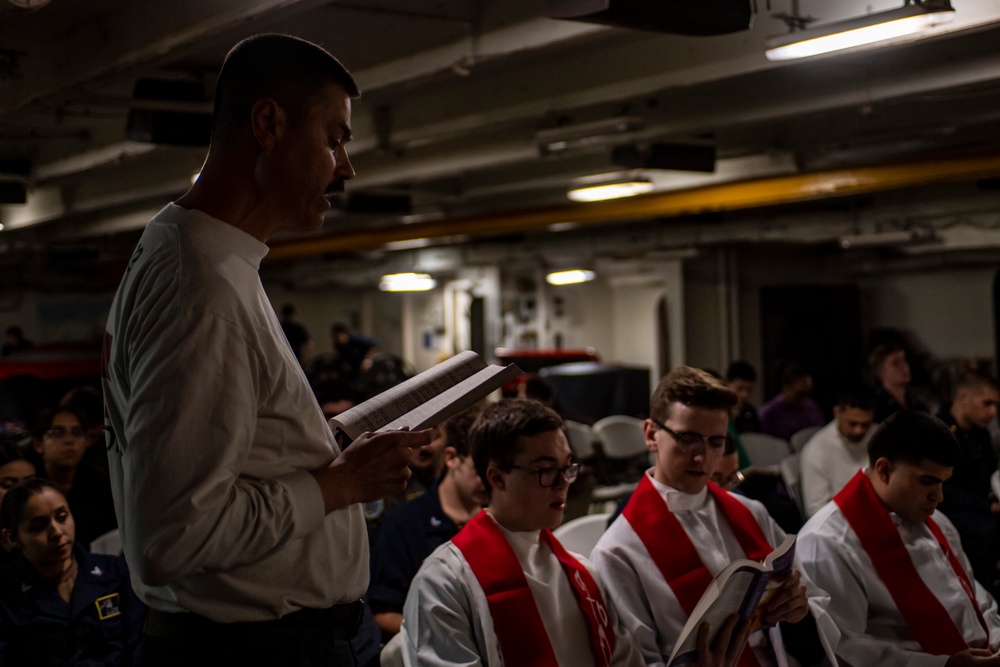 Nimitz Holds An Easter Service